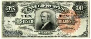 US Paper Money 1886 $10 Silver Tombstone Note XF  