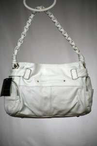 Makowsky Leather Lola Hobo Bag with Belt and Braided Strap WHITE 