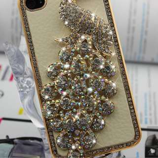 Luxury Design Big Peacock Case for iPhone 4 4G 4s Slive White  
