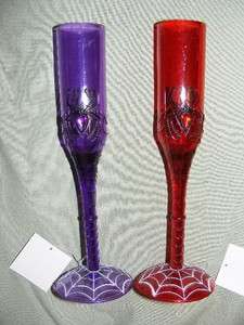 Halloween Drinking Glasses ~Spider~ Flute/Wine Glasses X 2 NWT  