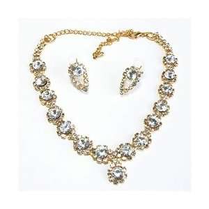  Gold Crystal Diamond Necklace With Hairpins & Bracelet 