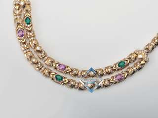 Bvlgari Grand 18K YG Diamond Sapphire Emerald Necklace  