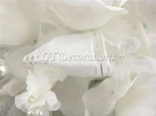Wedding Artificial Flower Pure White Rose Pearl Bouquet  
