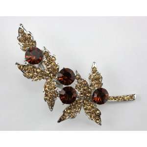    Golden Swarovski Crystal Fancy Leaf Brooch Pin 