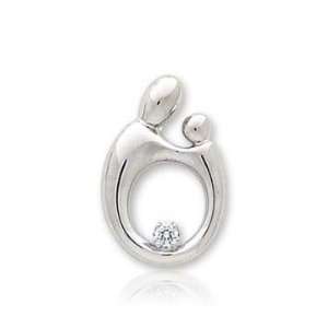  14k White Gold Mother and Child Diamond Small Charm Pendant Jewelry