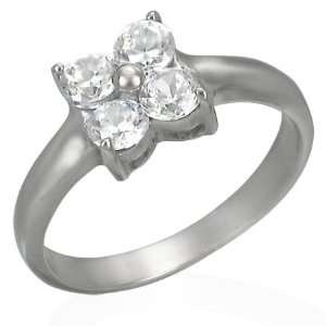  Steel Jewellery Shop   Stainless Steel Engagement Ring with 4 Cubic 