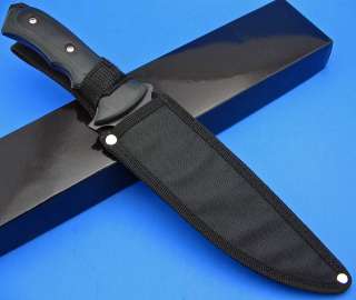 Black Wood Handle Spear Point Fixed Blade Full Tang Bowie Hunting 