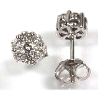 14k White Gold 0.50 Carat Diamond Cluster Earrings Stud Flower Design 