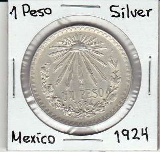 Mexico: $ 1 Peso Silver Coin 1924 Coin Paper Money Exc.  