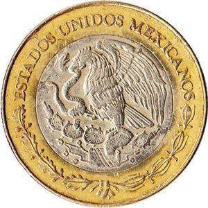 1997 Mexico 10 Pesos Bi Metallic Coin Aztec Design KM#616  