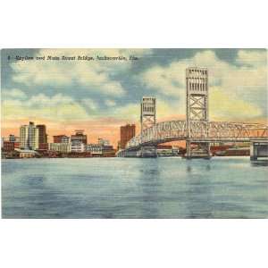 1940s Vintage Postcard   Skyline and Main Street Bridge   Jacksonville 