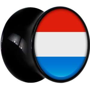  2 Gauge Black Acrylic Luxembourg Flag Saddle Plug Jewelry