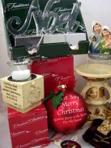 Huge Christmas Lot Nativity Angel Set Ornaments Stocking Holder Votive 