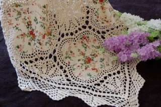 Vintage Handmade Crochet Lace Flower Table Cloth L  