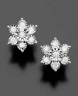 Diamond Earrings, 14k White Gold Diamond Flower (1/5 ct. tw 