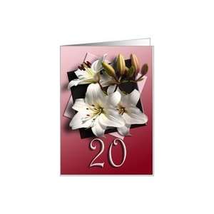  20th Wedding Anniversary Invitation   White Lilies Card 