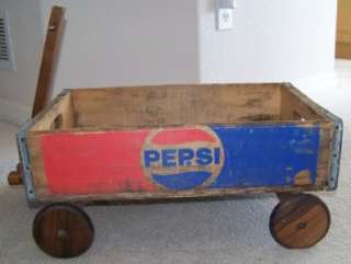 PEPSI CRATE Antique Wood Wagon Kids Pull Toy Handmade  