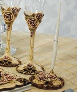 ELEGANT VINTAGE ROSE Wedding Guest Book Pen Set Toasting Flutes 