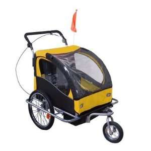   II 2in1 Double Baby Bicycle Bike Trailer and Stroller   Yellow Baby