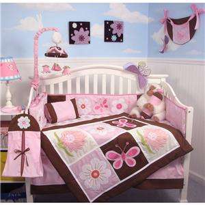 SoHo Pink and Brown Sweetie Garden Baby Nursery Crib Set 10pcs  