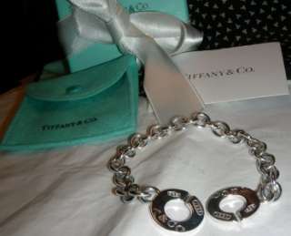 Tiffany & Co Silver 1837 CIRCLE CLASP Link Toggle Bracelet Bangle w 