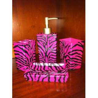 Bath Accessory Set 4 Pc Pink Black zebra Bathroom accessories Vanity 