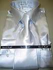 Mens Karl Knox Shiny Silver Gray Silky Satin Formal Dress Shirt Tie 