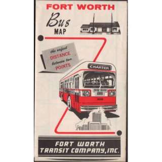   Vintage Fort Worth Texas TX Transit Company Bus Map   Ashburns  