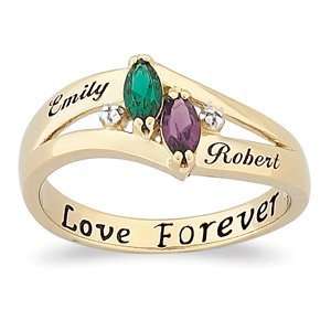   Sterling Couples Marquise Birthstone Name Ring with Genuine Diamonds