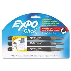  EXPO 1751665   Click Dry Erase Markers, Fine Tip, Black, 3 