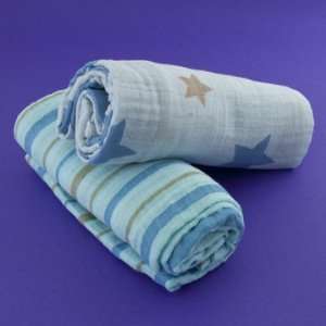   Stars & Stripes BOY   2 Pack, Organic Muslin Swaddling Blankets: Baby