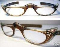 50s Vintage Cat Eye Rhinestone Eyeglass Frames Reading Glasses France 