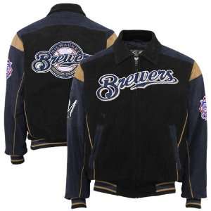  Milwaukee Brewers Navy Blue Suede Full Zip Premium Jacket 