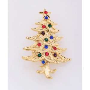  Gold Christmas Rhinestone Decorated Pin Brooch: Jewelry