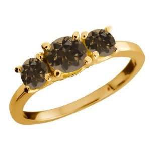   Round Brown Smoky Quartz Gemstone 14k Yellow Gold Ring: Jewelry
