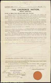 CHEROKEE INDIANS   LAND GRANT SIGNED  