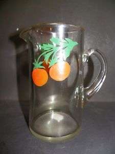 Vintage Glass Pitcher Hand Painted Orange Juice Cherry  