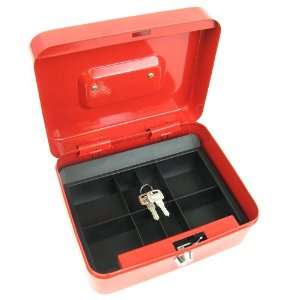   Hawk 8 Inch Key Lock Red Cash Box with Coin Tray