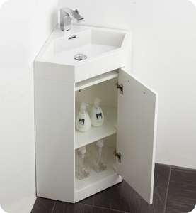 Fresca 18 White Corner Vanity Cabinet & Faucet & Sink  