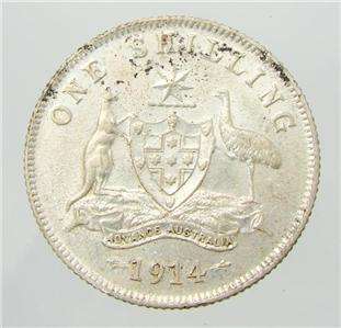 1914 Australian Shilling 1/ , Pre Decimal Coin, gFine  