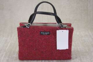   Red Wool Tweed black leather handle Purse Extra small Clutch bag $228