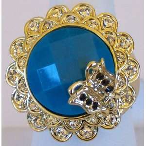   Fashion Ring Gold Plated Synthetic Blue Stone, with Crystal Stones