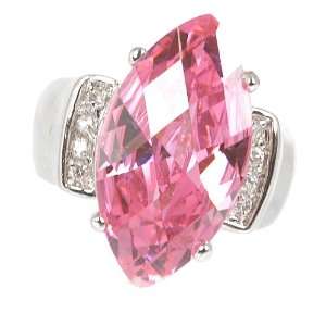  Marquise Checkerboard Cut Pink CZ Ring Rhodium Jewelry