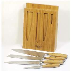 Clauss Damascus Kitchen Knife Set With Bamboo Knife Block, Contains 