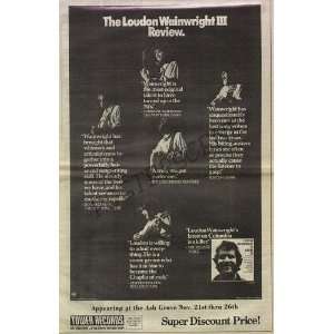  Loudon Wainwright III Vancouver Original Concert Poster 