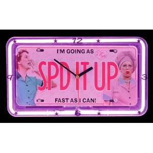  I Love Lucy SPEED IT UP Neon License Plate Wall Clock 