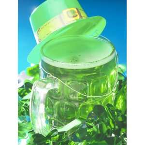 Leprechaun Hat Atop St Patricks Day Mug of Green Beer with Shamrock 