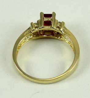14K Yellow Gold Ring Ruby Natural Emerald Cut Diamond Round Accent 