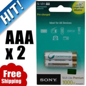 SONY Cycle Energy 2x AAA Ni MH Rechargeable Battery NEW  