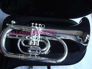   Silver nickel Marching Bb Euphonium Horn with mouthpiece case  